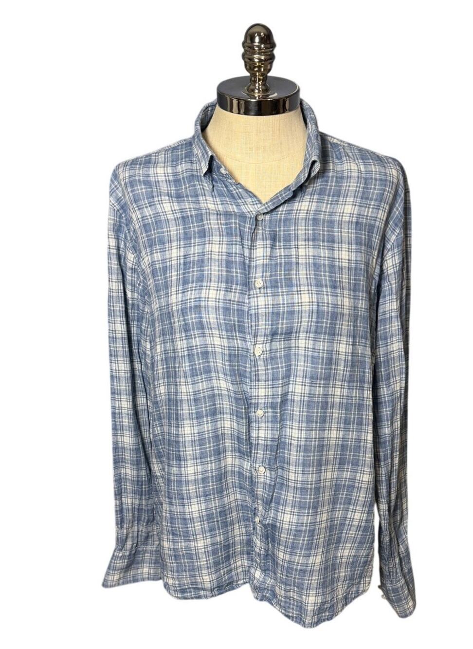 Peter Millar Mens Blue 100% Linen Long Sleeve Button Down Shirt Summer Large